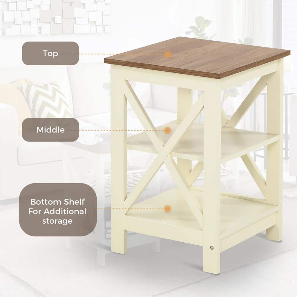 Ivory White MDF Modern 16 in. Accent Square End Table with 3-Tier Side Table (2-Sets) - thumbnail 3