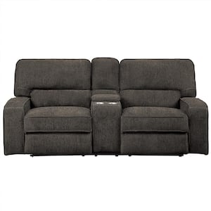Amite 85 in. W Chocolate Chenille Power Double Reclining Loveseat with Center Console, Power Headrests and USB Ports