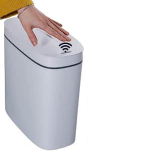 3.6 Gal. White Rectangular Touchless Trash or Kick Plastic Automatic Trash Can with Lid