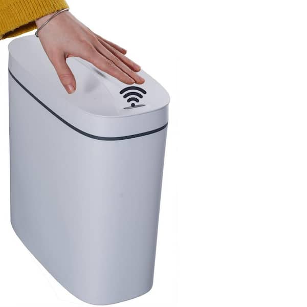 Unbranded 3.6 Gal. White Rectangular Touchless Trash or Kick Plastic Automatic Trash Can with Lid