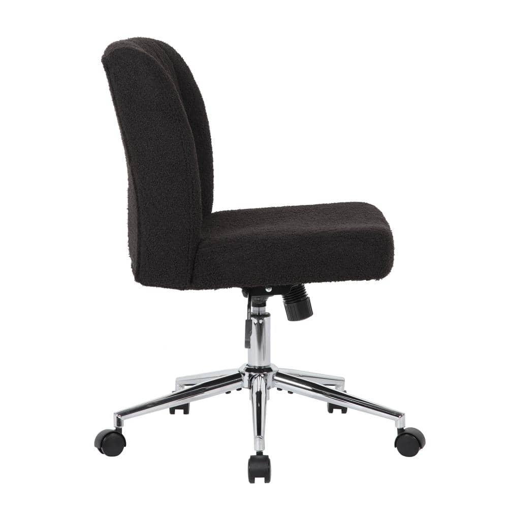 Black Boucle Fabric Swivel Task Chair with Chrome Base