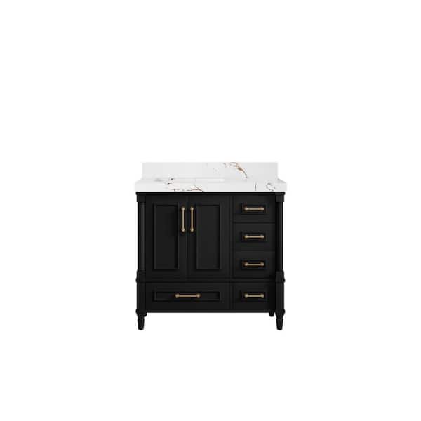 Willow Collections Hudson 36 in. W. x 22 in. D x 36 in. H Single Left Offset Sink Bath Vanity in Black with 2 in. Viola Brown Qt. Top