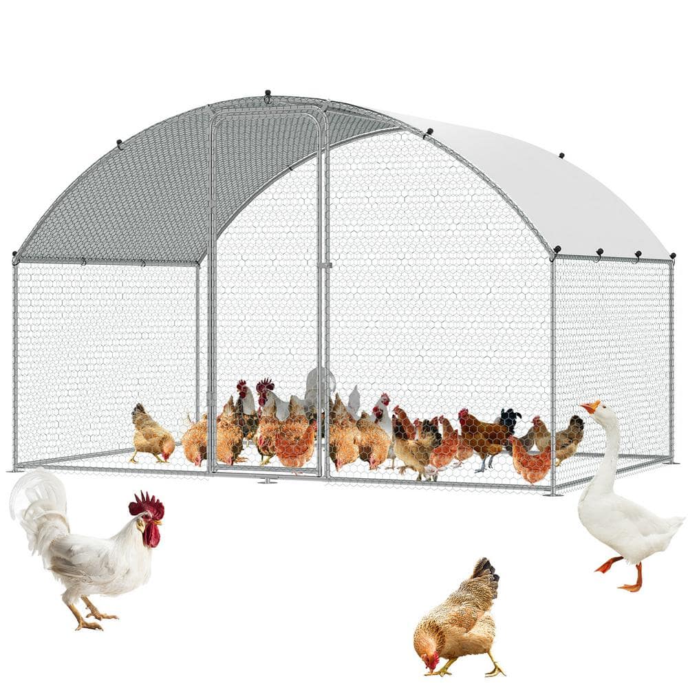 Large Silver Metal Chicken Coop with Waterproof Cover