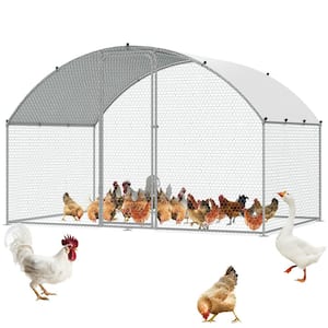 Chicken Coop 9.8 x 6.5 x 6.5 ft. Walk-in Large Metal Chicken Run for Yard with Waterproof Cover Doom Roof Hen House