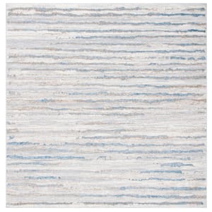 Lagoon Gray/Blue 7 ft. x 7 ft. Striped Distressed Square Area Rug