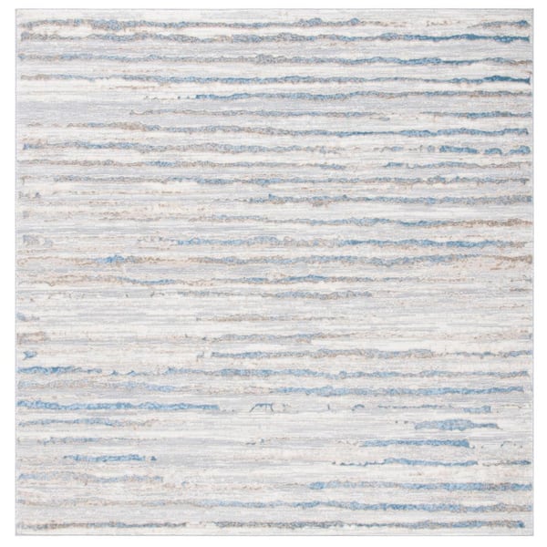 SAFAVIEH Lagoon Gray/Blue 7 ft. x 7 ft. Striped Distressed Square Area Rug