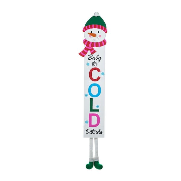 Glitzhome 54 in. H Christmas Wooden Baby It's Cold Outside Snowman Porch Sign with Fabric Dangling Legs (KD)