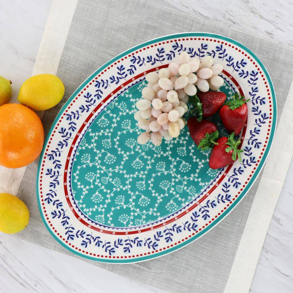 Village Vines 14 Inch White Ceramic Oval Serving Platter