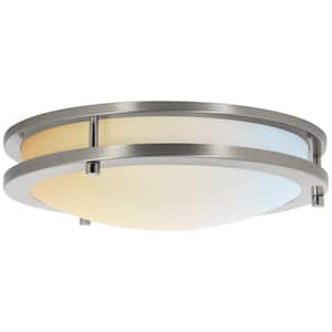 12 in. Brushed Nickel Selectable CCT 27K 30K 35K 40K 50K Flush Mount with Frosted Acrylic Shade Integrated LED (1-Pack)