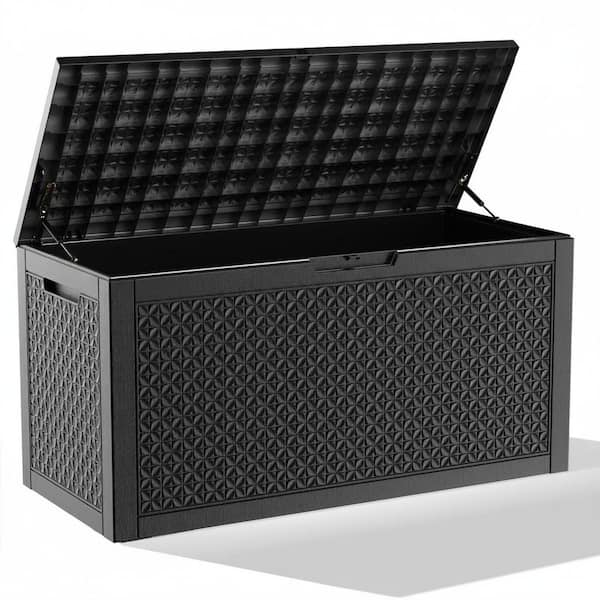 100 Gallon Black Waterproof Resin Deck Box for Patio Cushions, Gardening Tools, Accessories