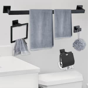 5-Piece Bath Hardware Set Towel Bar Set with 24 in. Towel Bar/Rack Toilet Paper Holder Towel Hooks in Black