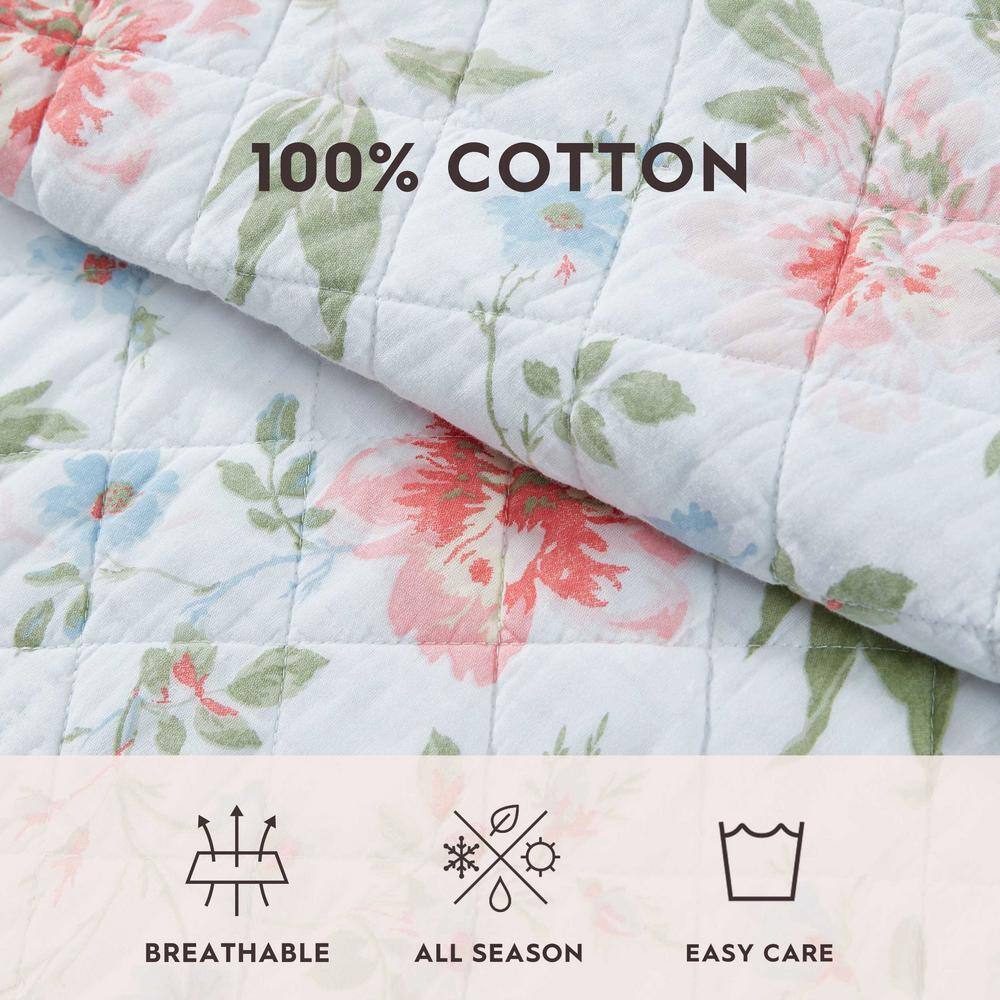 Emilie Pink Floral Cotton Twin Quilt Set