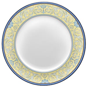 Menorca Palace Blue/Yellow White Bone China Dinner Plate 10-3/4 in.
