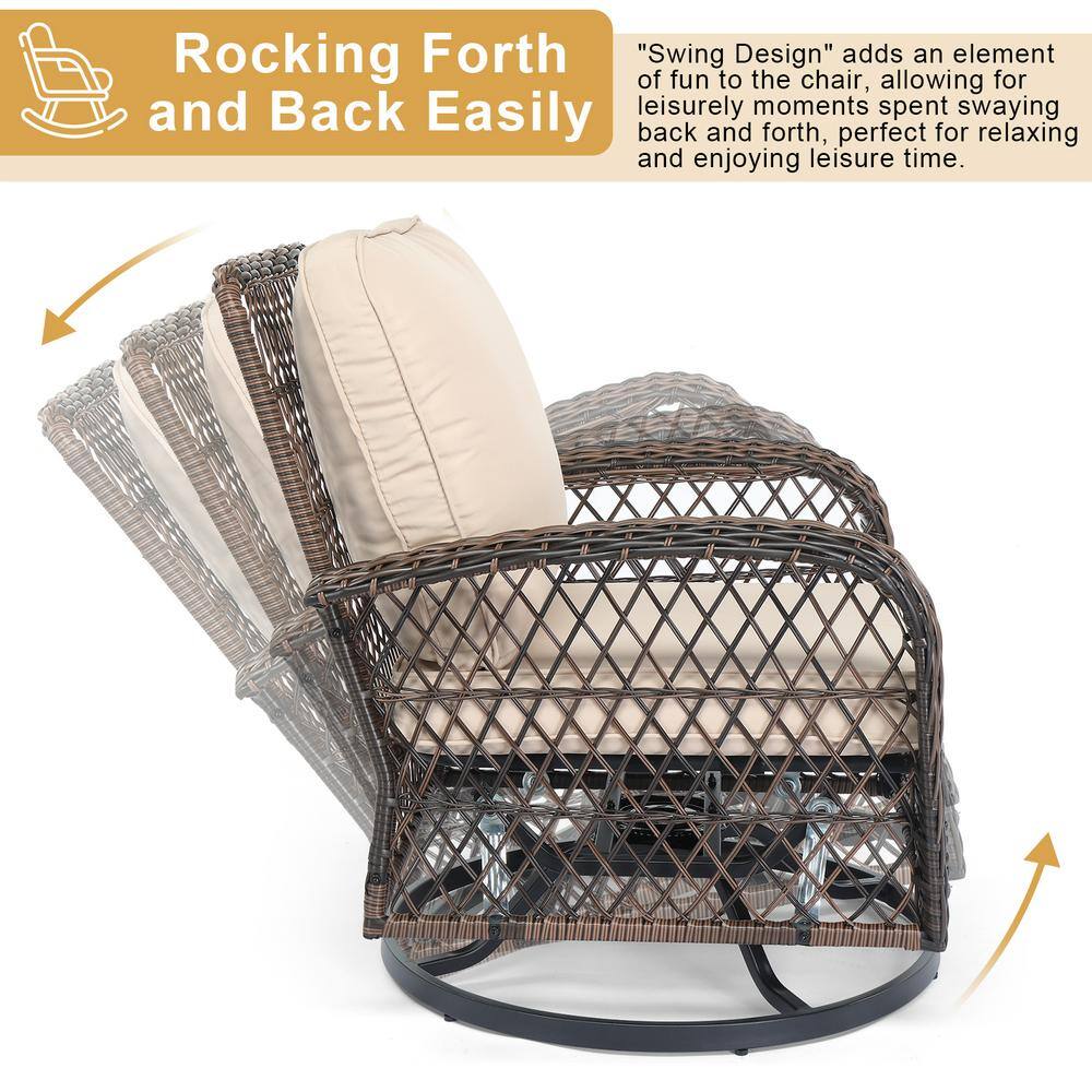 Brown Gradient Wicker Patio Bistro Set with Cushions and Glass Table