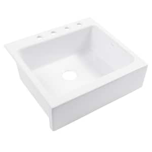 Josephine 26 in. 4-Hole Quick-Fit Farmhouse Apron Front Drop-in Single Bowl Crisp White Fireclay Kitchen Sink