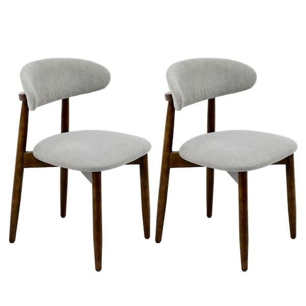 Isidore Modern Walnut+Gray Linen Upholstered Dining Side Chairs with Solid Wood Legs, Set of 2