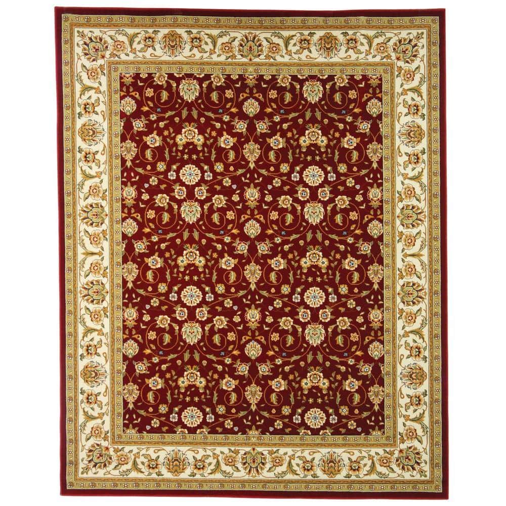 Red and Ivory Traditional Synthetic Area Rug, 8' x 11'