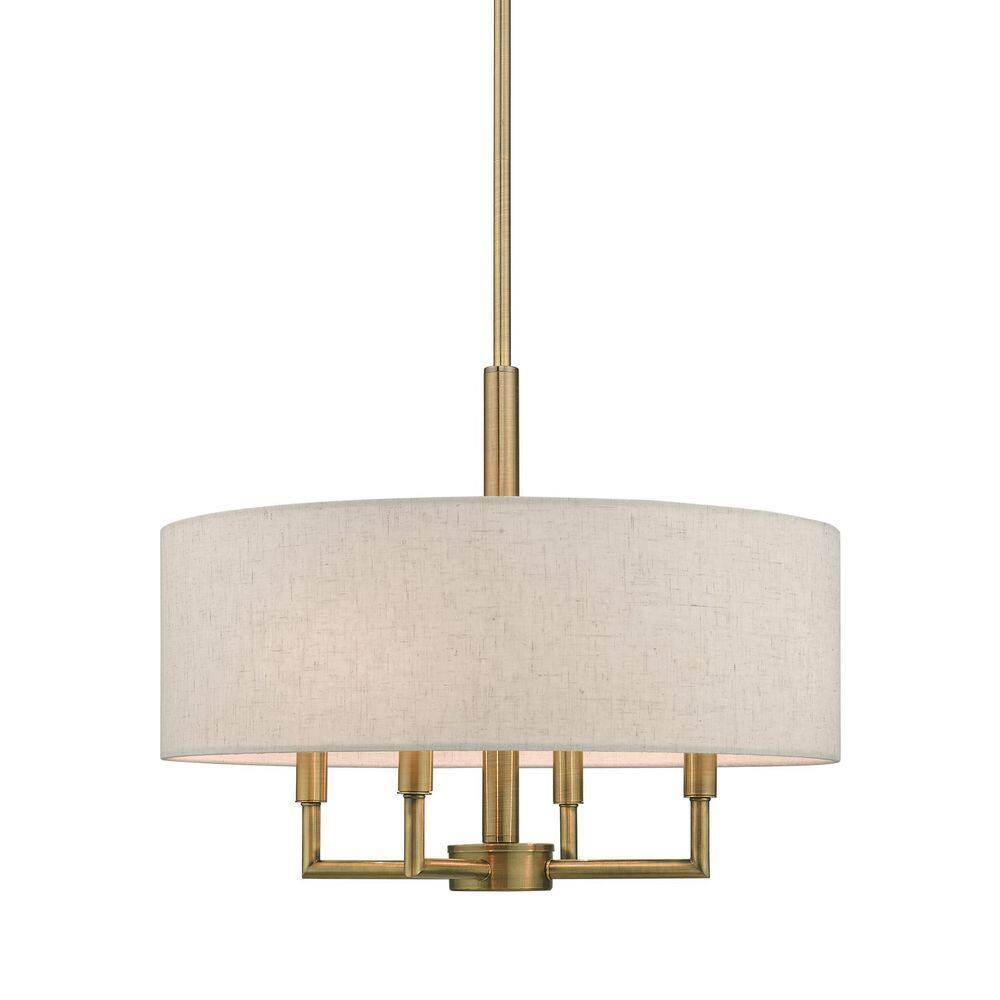 Antique Brass 4-Light Drum Chandelier with Oatmeal Shade