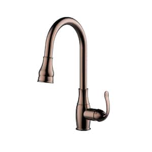 Caryl Single Handle Deck Mount Gooseneck Pull Down Spray Kitchen Faucet with Metal Lever Handle 4 in Oil Rubbed Bronze