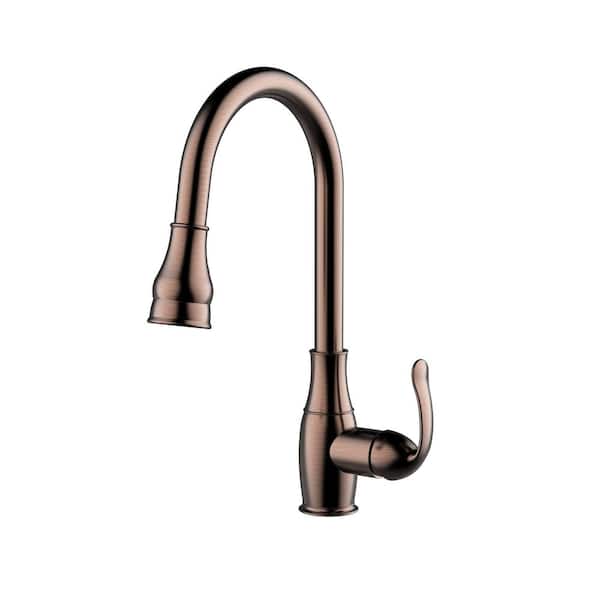 Barclay Products Caryl Single Handle Deck Mount Gooseneck Pull Down Spray Kitchen Faucet with Metal Lever Handle 4 in Oil Rubbed Bronze
