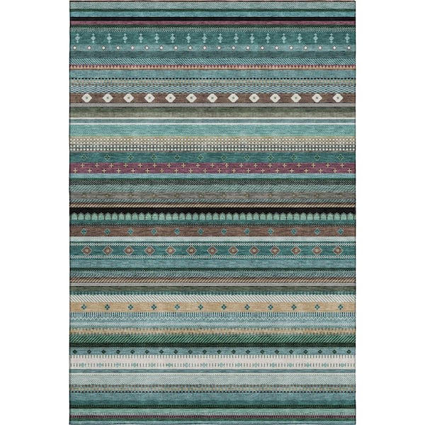 Mayfield Premium Machine Washable Abstract AMF2218 Teal 9 ft. x 12 ft. Area Rug