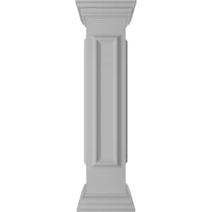 End 40 in. x 8 in. White Box Newel Post with Panel, Peaked Capital and Base Trim (Installation Kit Included)