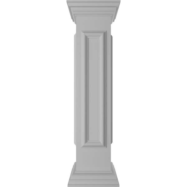Ekena Millwork End 40 in. x 8 in. White Box Newel Post with Panel, Peaked Capital and Base Trim (Installation Kit Included)