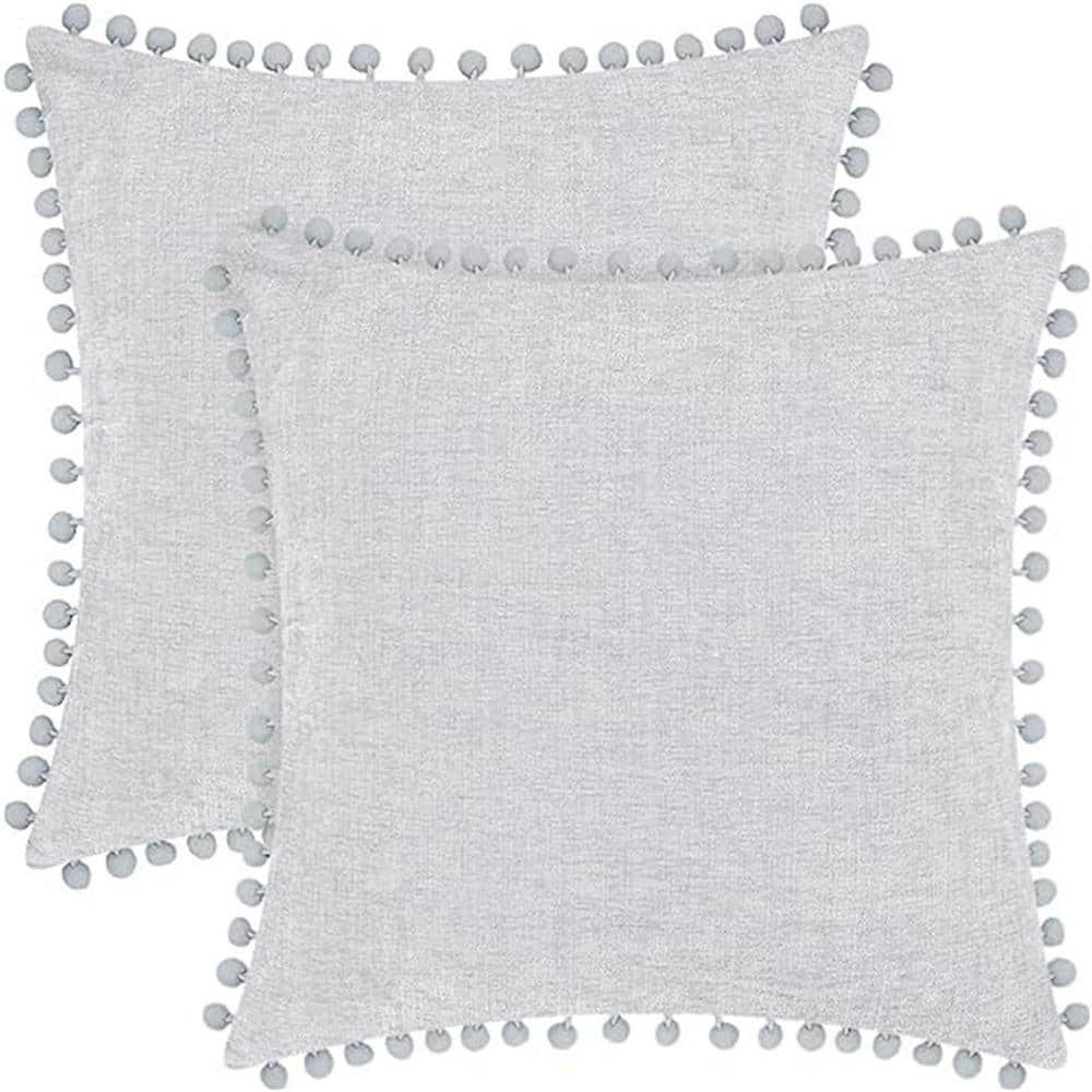 Outdoor Throw Pillow Cases Pack of 2 Cozy Solid Dyed Soft Chenille Cushion 