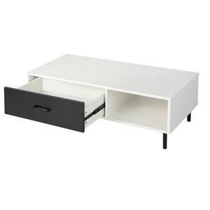 43.5 in. White Rectangle Wood 2-Tier Coffee Table with Storage