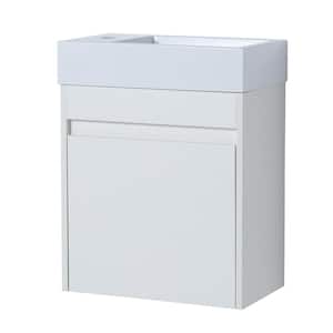 SEM 18.1 in. W x 10.2 in. D x 22.8 in. H Floating Small Bath Vanity in White with Concealed Handle and Ceramic Sink Top