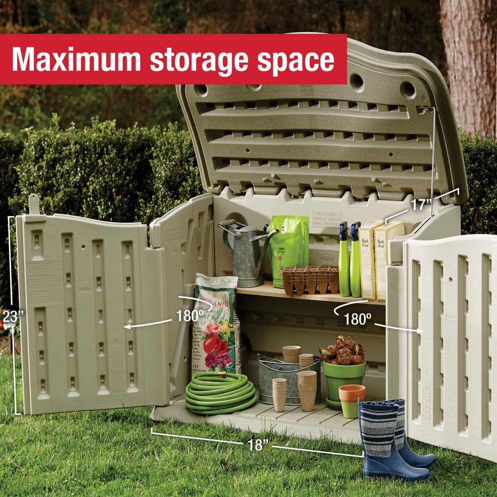 Olive and Sandstone Resin Small Horizontal Storage Shed with Shelving