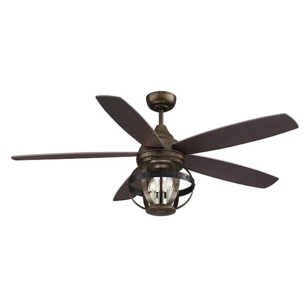 Savoy House Alsace 52 in. W x 16.1 in. H 3-Light Indoor Reclaimed Wood Ceiling Fan with Etched Glass Candle Covers