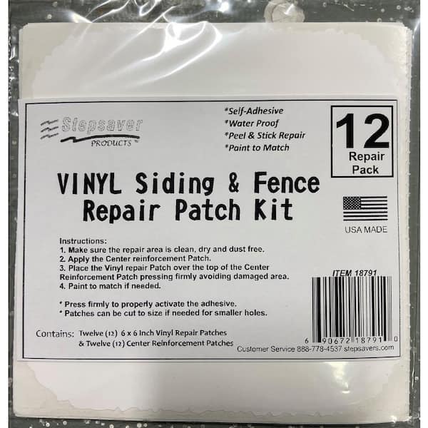 StepSaver Products Eight 6 in. x 6 in. Vinyl Siding and Fence Repair Patch Kit, White