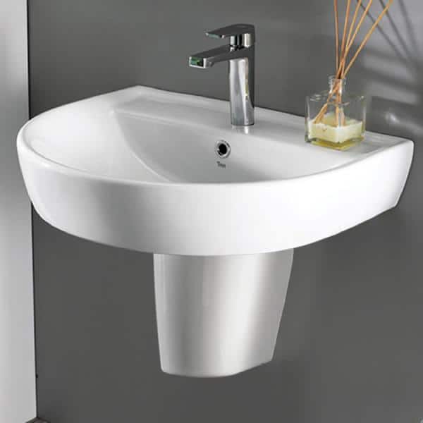 Bella White Ceramic Wall Mounted Bathroom Sink with One Hole
