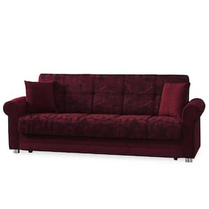 Santiago Collection Convertible 89 in. Burgundy Chenille 3-Seater Twin Sleeper Sofa Bed with Storage