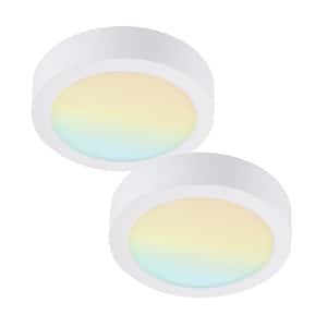 2-Pack 13 in. Round Color White Selectable Integrated LED Flush Mount Downlight