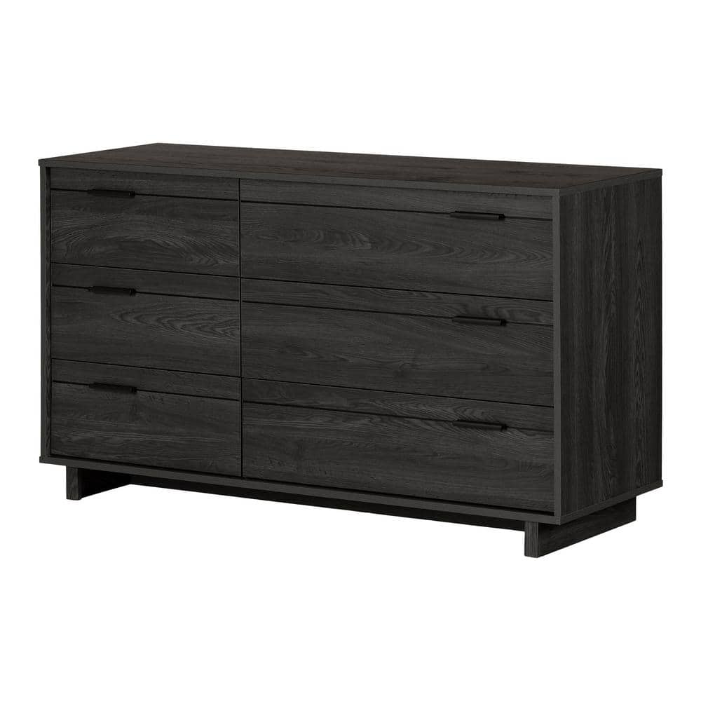Gray Oak 6-Drawer Double Dresser with Metal Handles