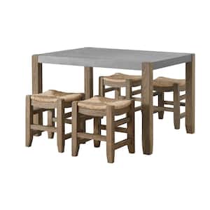 5-Piece Newpor Light Amber with Table and 4-Stools Wood Dining Set