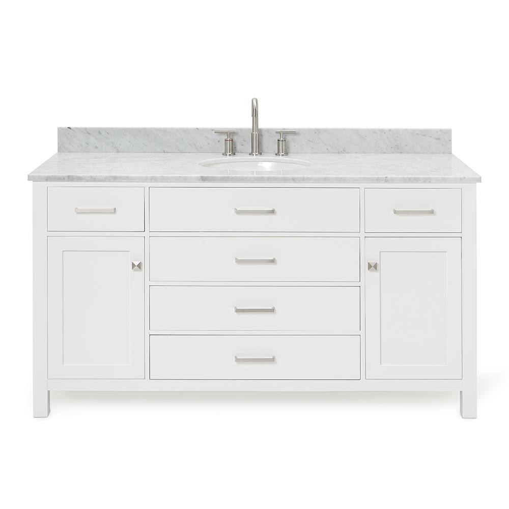Bristol 61" White Marble Top Freestanding Single Vanity