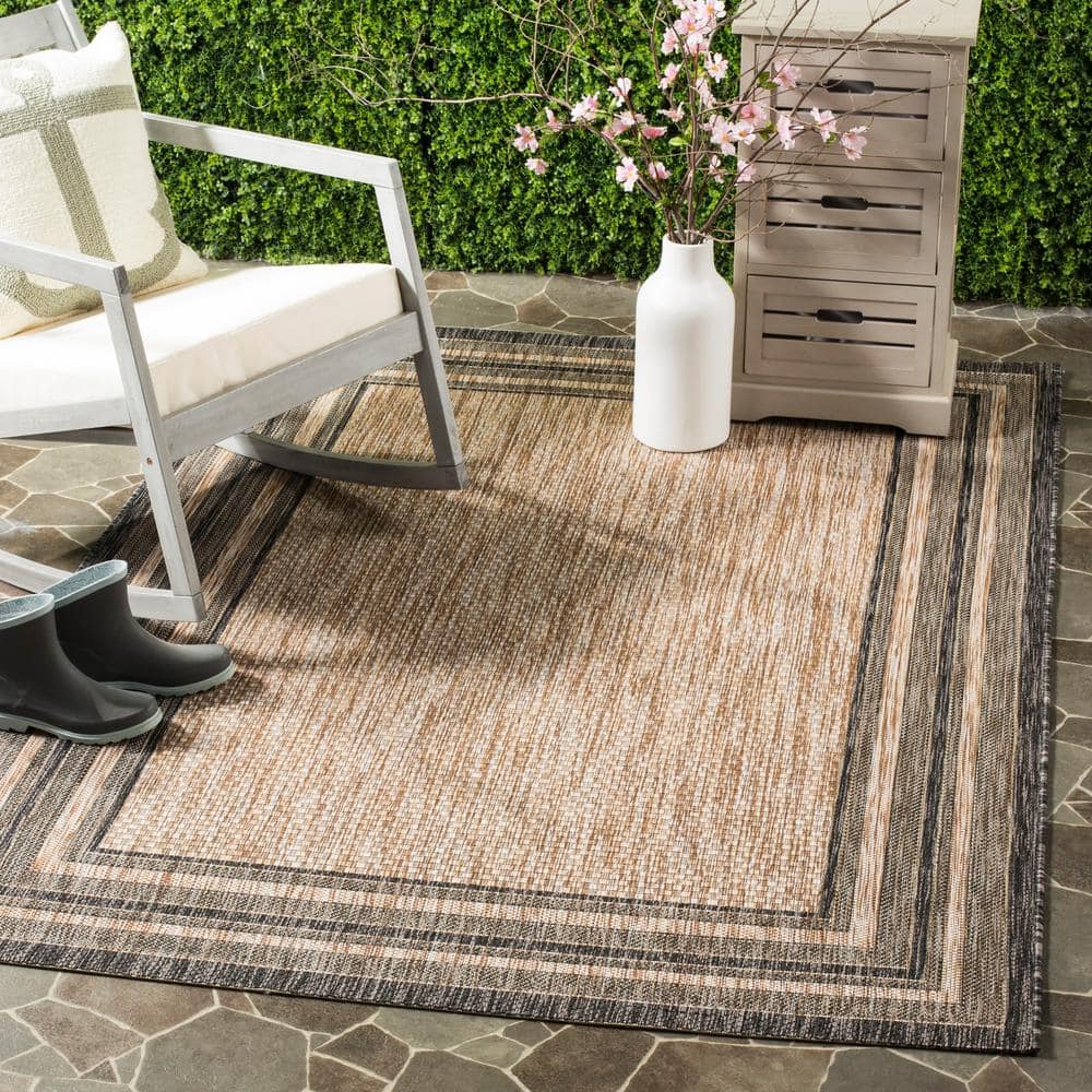 Natural Black Synthetic 9' x 12' Flat Woven Outdoor Rug