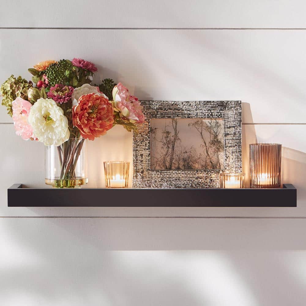 Brown Wood Tray with 9 Glass Votive Holders