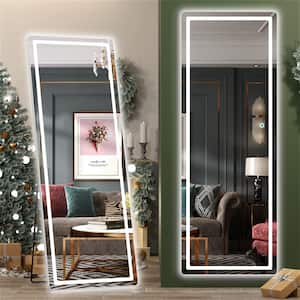 48 in. W x 72 in. H Rectangle Black Frame LED Floor Mirror, Full Body Dressing Standing Mirror, Hanging Mounted Mirror