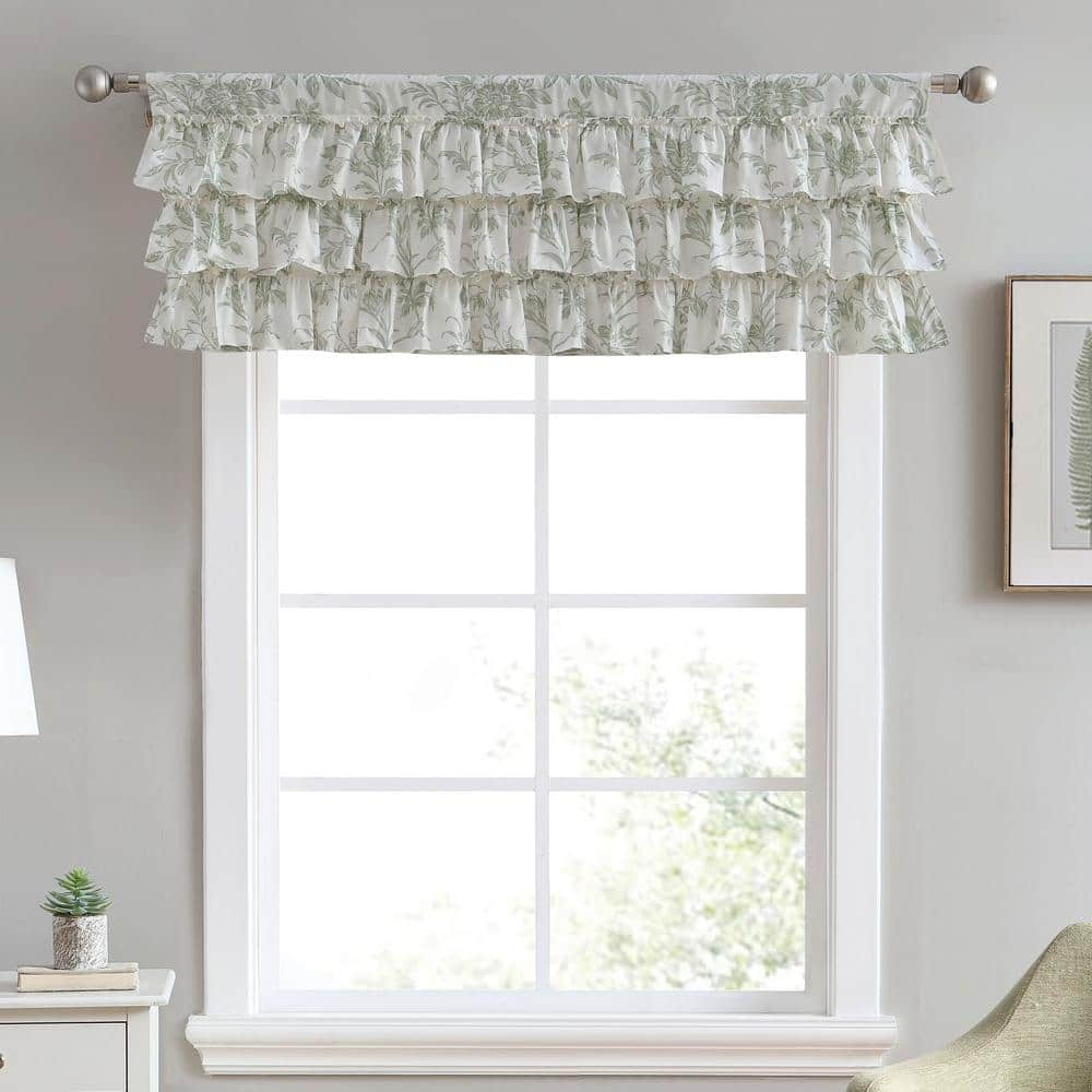 Laura Ashley Natalie 50 in. L x 18 in. W Floral Cotton Valance in Green ...