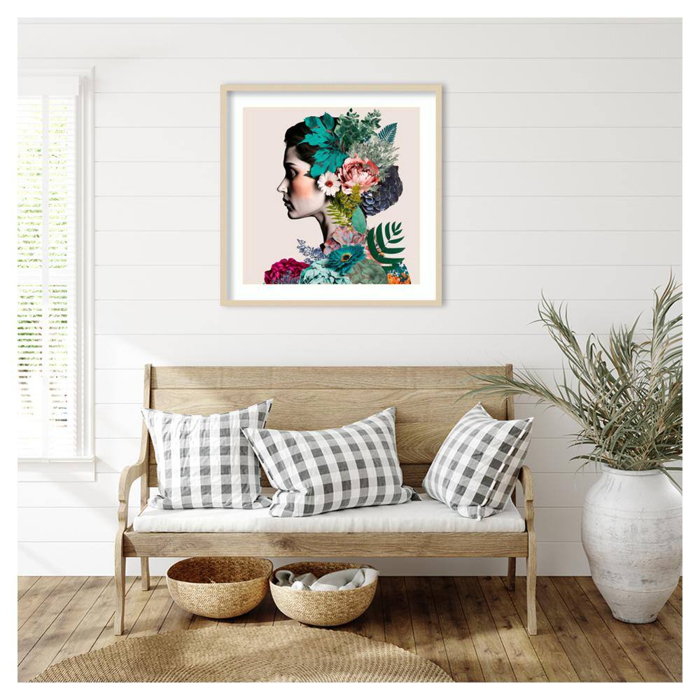 Floral Profile Abstract Expressionism Giclee Print in Natural Frame