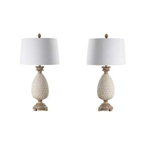 Briar 30.5 in. Antique Cream/Brown Pineapple Table Lamp with White Shade (Set of 2)