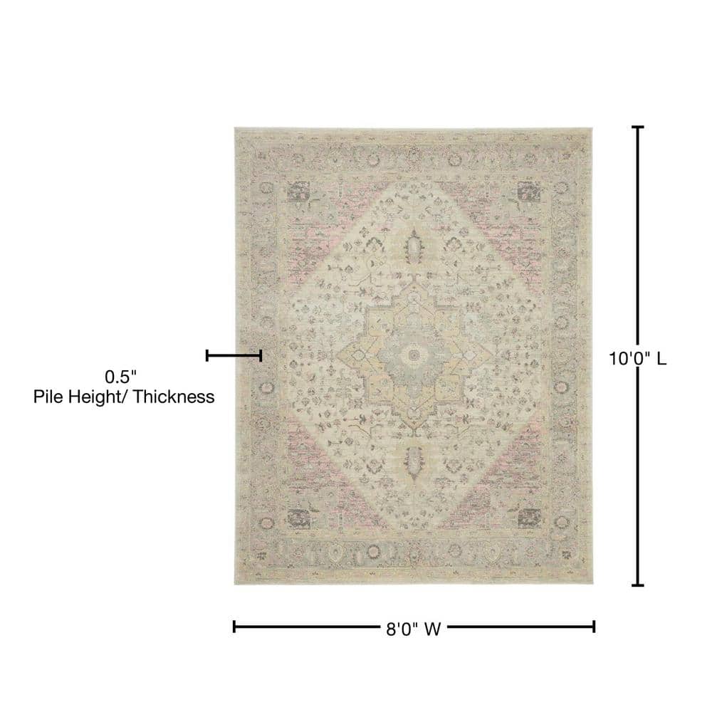 Elegant Ivory & Pink Distressed Kashan 8' x 10' Area Rug