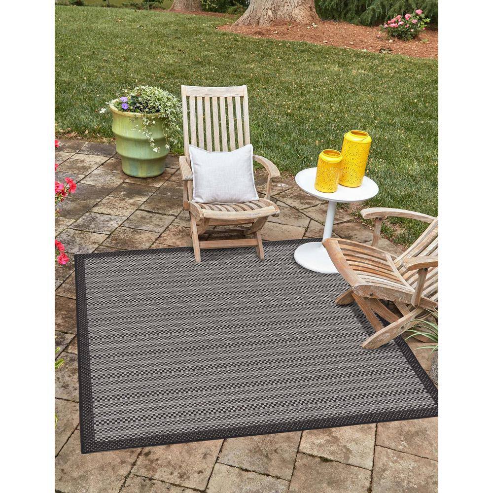Gray Stripe Synthetic Square Outdoor Rug, 6' x 6'