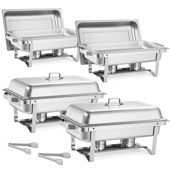 9 Qt 4-Pack Stainless Steel Rectangle Chafing Dish, Buffet Serving