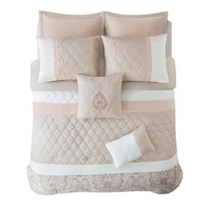 Blush Diamond Quilted Damask Cal King Size Polyester Comforter Set 1 Comforter Shams Bedskirt Euro Shams Pillow Case
