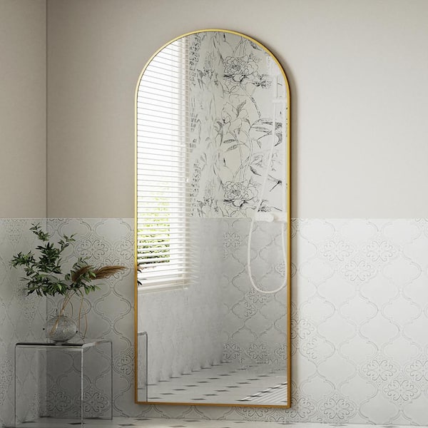 21 in. W x 64 in. H Arched Aluminum Alloy Framed Gold Full Length Mirror Bathroom Vanity Mirror